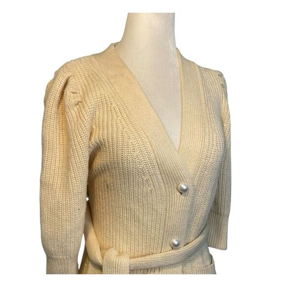 Adam Lippes Belted Embellished Ribbed Ivory Cardigan Sweater XS - Picture 3 of 11